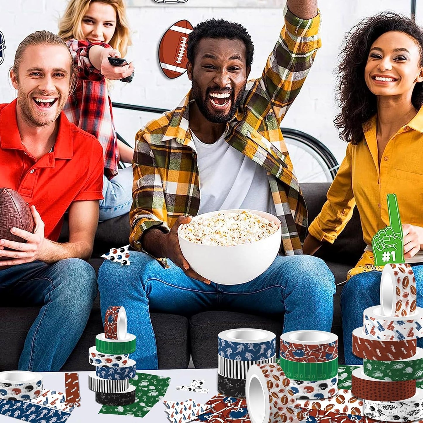 Adirasenotek 12 Rolls Sports Washi Tape,Rugby Football Washi Tape Set Decorative Paper Stickers Decorative Tape, DIY Craft Scrapbook Art Crafts Wrapping Decor for Gifts Wrapping