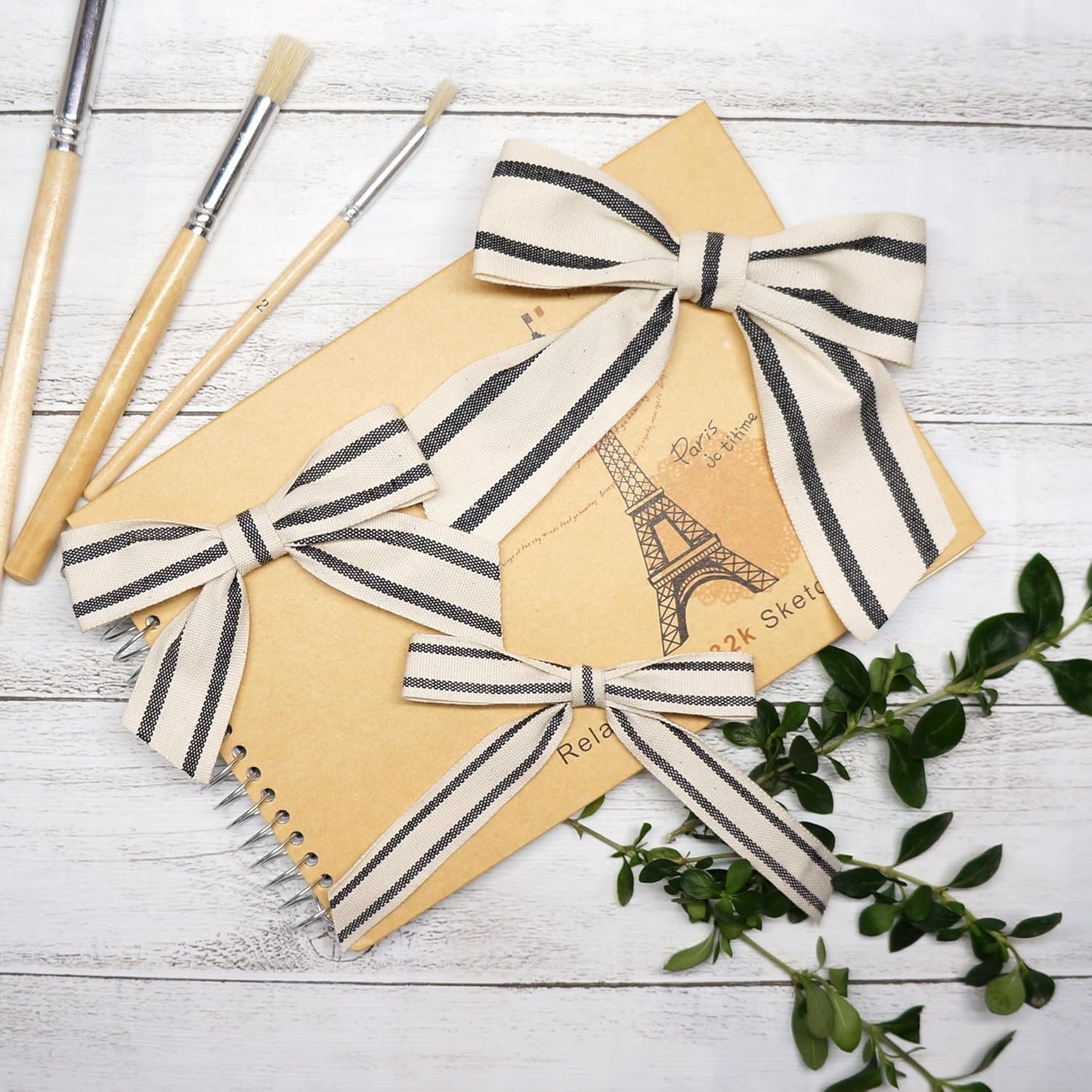 CT CRAFT LLC Ivory Cotton Black Stripes Ribbon 1.5" x 10 Yards for Home Décor Gift Present Wrapping DIY Crafts Birthday Wedding Bouquet Christmas