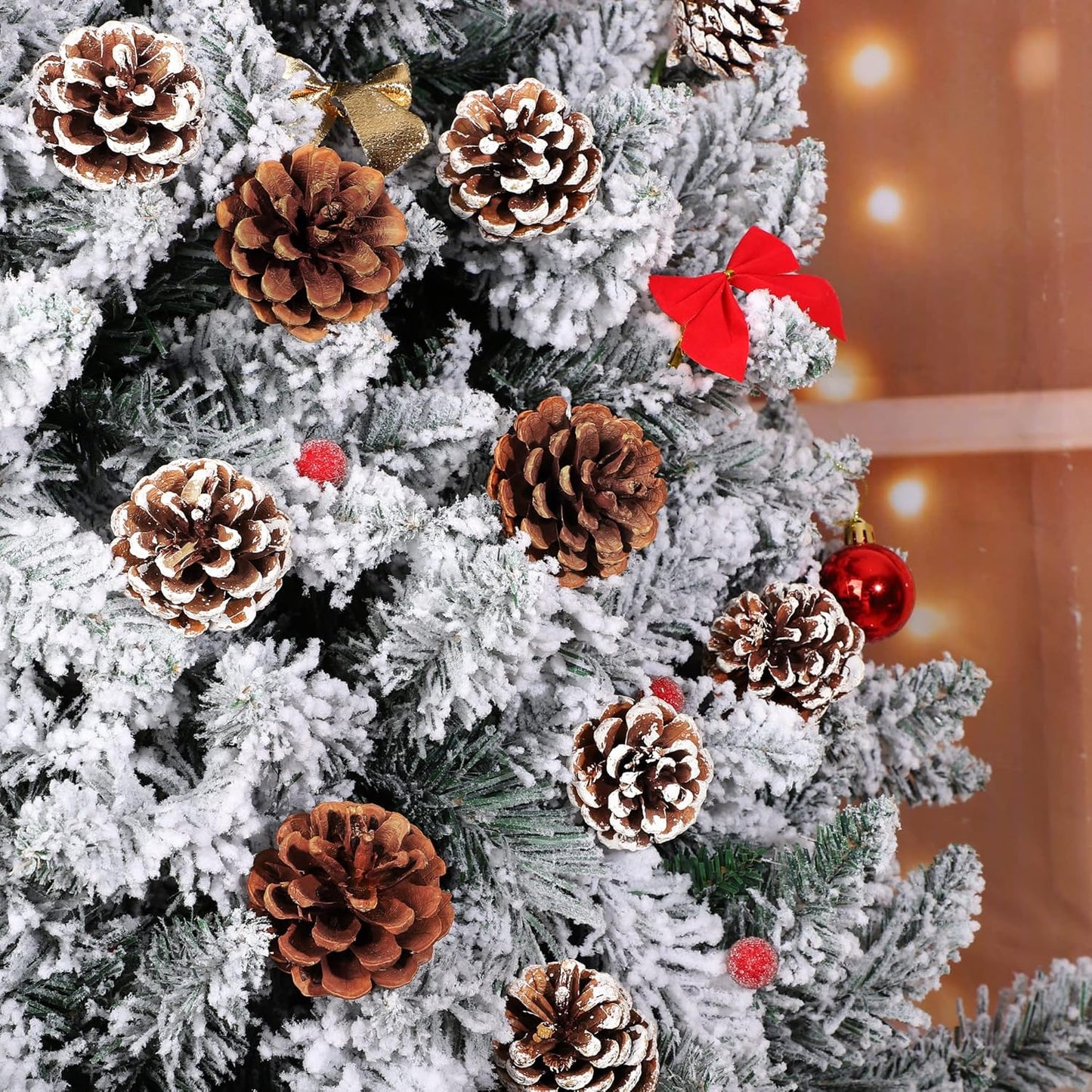 Fovths 24 Pieces Christmas Pine Cones Pick Pinecones Ornament Christmas Tree Decoration 2.4-3.1 Inches Pine Cones for Home Party Christmas Crafts (White, Natural)