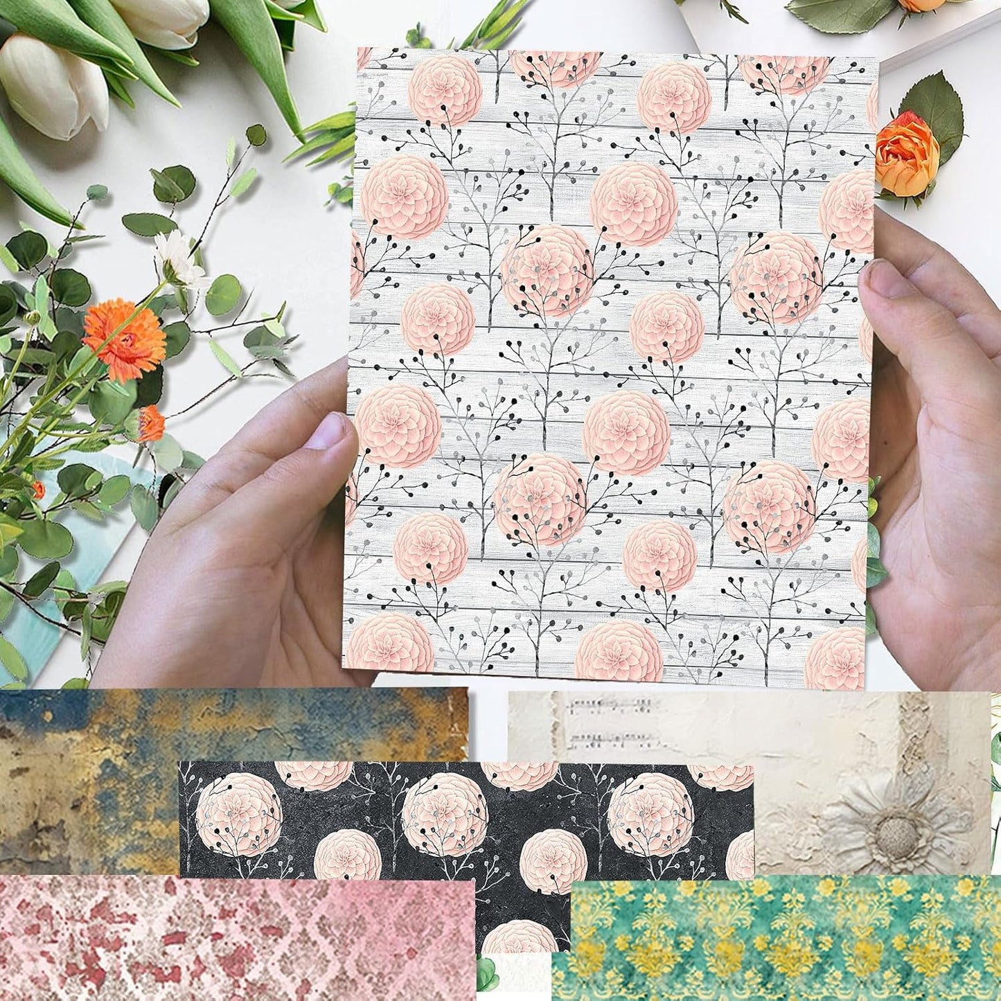 Scrapbook Paper 12x12 inch, 24 Sheets DIY Origami Decorative Craft, Double sided printing, Photo Album Decor Wooden-free Paper for Gift Wrapping Card Making Collage Album Decorative (White)