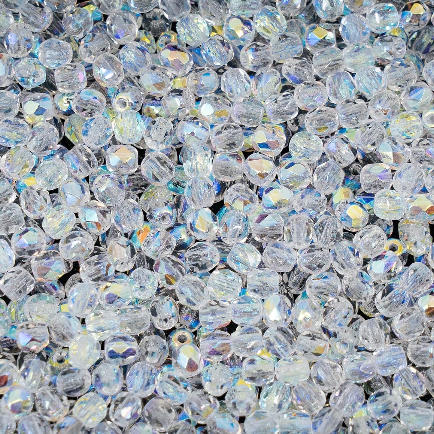 100pcs Faceted Fire Polished Pressed Czech Glass Beads 3mm (0.12in), Crystal AB 00030-28701