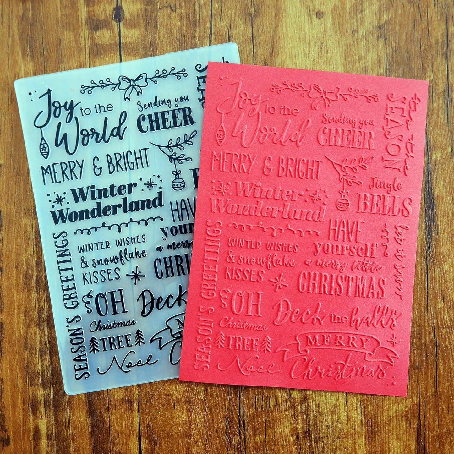 Arbuya Christmas Sentiment Plastic Embossing Folders for Christmas Card Making or Journaling Xmas Embossing Folder for Gift Tag Paper Crafting Home Decoration