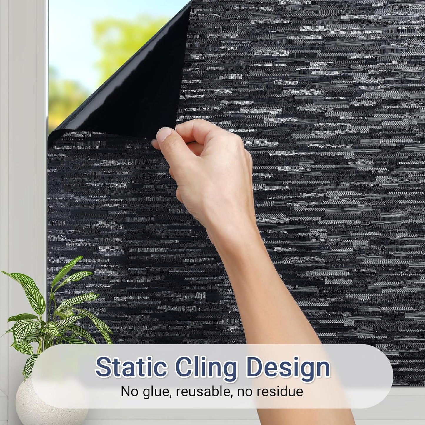 Haton Blackout Window Film, Black Out Window Cover, Sun Light Blocking Frosted Privacy for Glass Door, Heat Control Room Darkening Tint for Home Day Sleep, Non-Adhesive, Black 35.4" x 78.7"