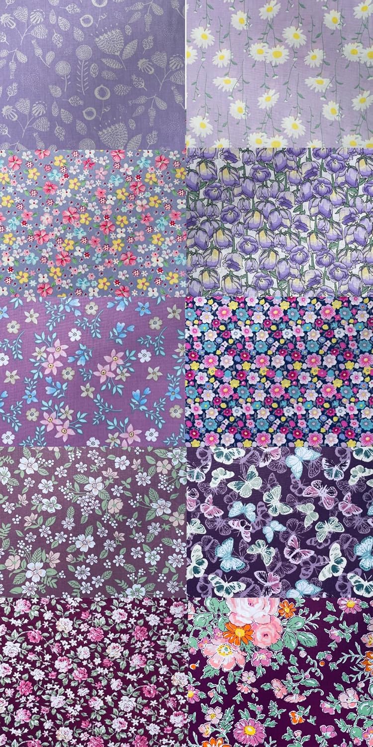 HANPATQUI 50PCS 12 x 12 inch Purple Printed 100% Cotton Fat Quarters Fabric for Sewing and Quilting Bundles Precut Fabric Square for DIY Craft Patchwork