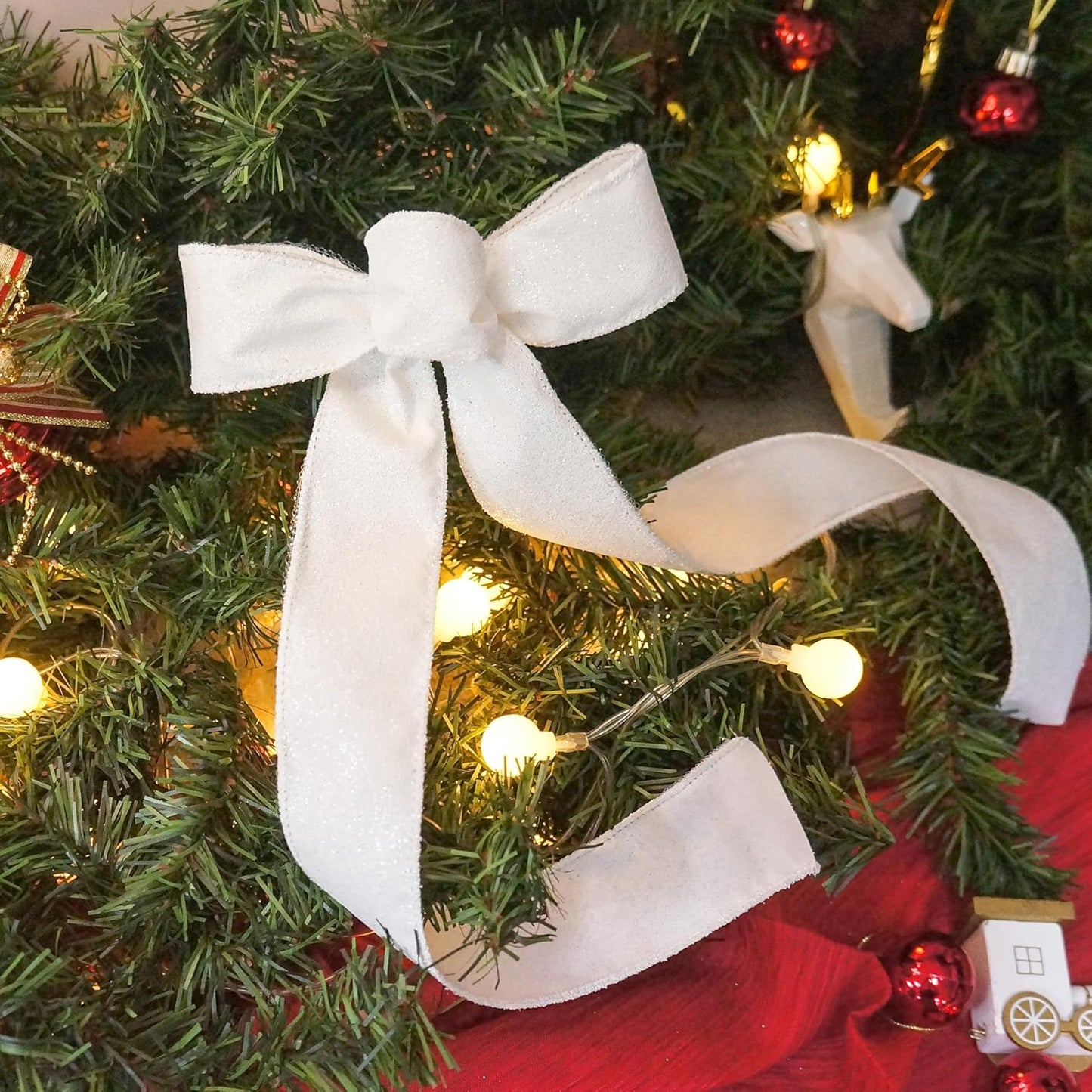 CT CRAFT LLC Glitter Wired Ribbon 1.5" x 20 Yards White for Christmas Home Decor Bow Gift Wrapping DIY Crafts Wreath