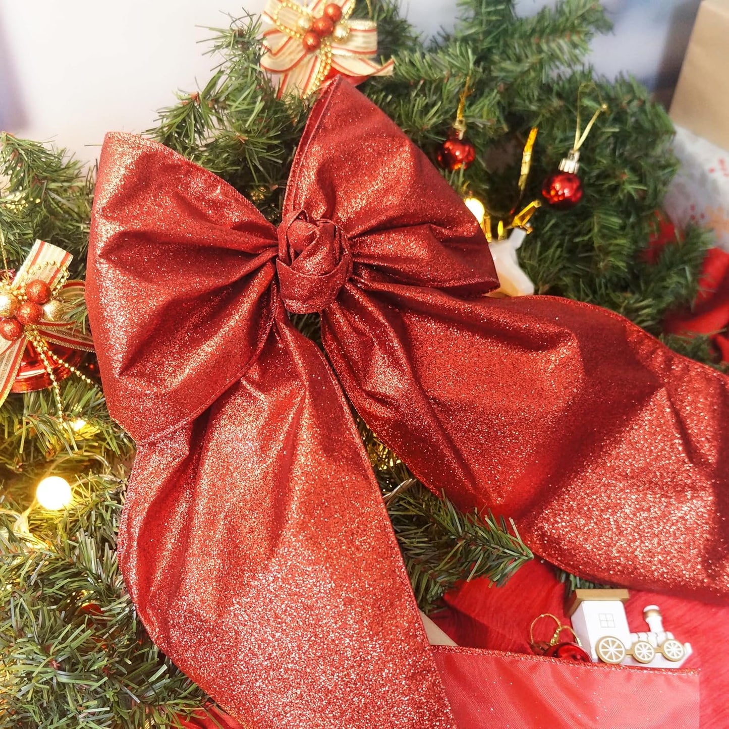 CT CRAFT LLC Glitter Wired Ribbon 6" x 10 Yards Red for Christmas Home Decor Bow Gift Wrapping DIY Crafts Wreath