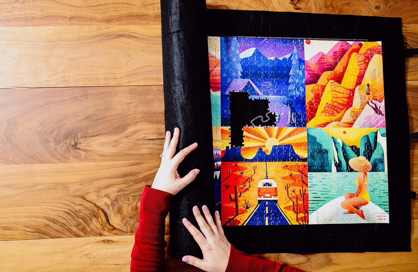 Buffalo Games - Roll-Up Puzzle Mat - Puzzle Saver and Assembly Accessory - Felt Mat - Fits up to 1000 Piece Puzzle - Black