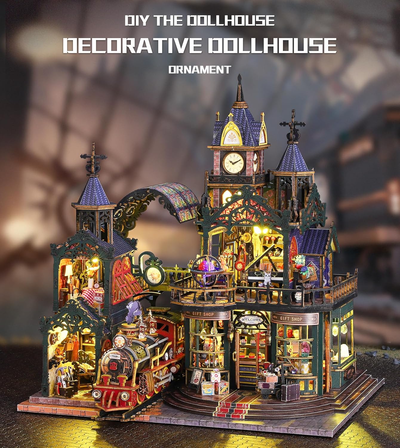 DIY Dollhouse Miniature House Kit,DIY Kit Mini House Model,1:24 Scale Creative Doll House Best Christmas Birthday Gift for Lovers Boys and Girls. (Rail-TRACKSECLUDED City01)