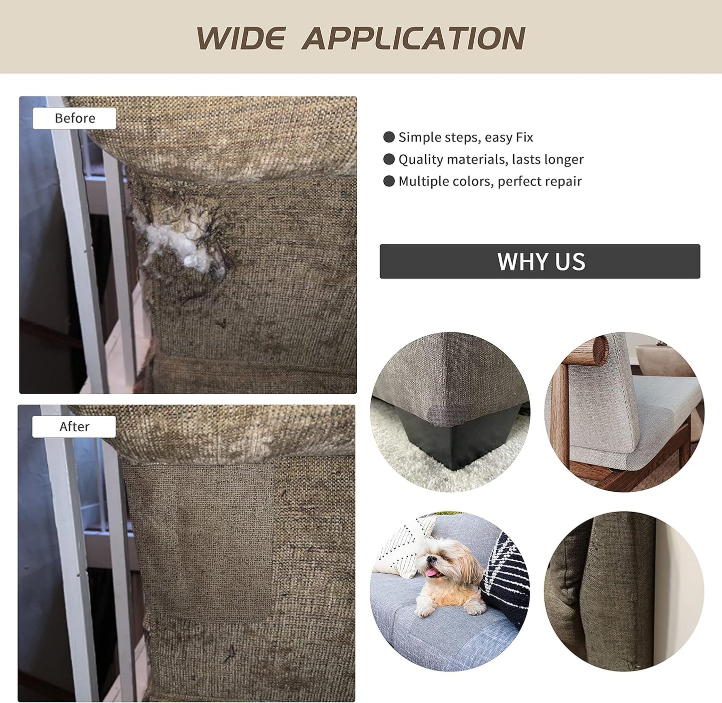 Fine Linen Repair Patches - Self-Adhesive Fabric Patches, Extra Large 8x11 Inch, Multi Color, For Linen Sofa & Clothes Repair