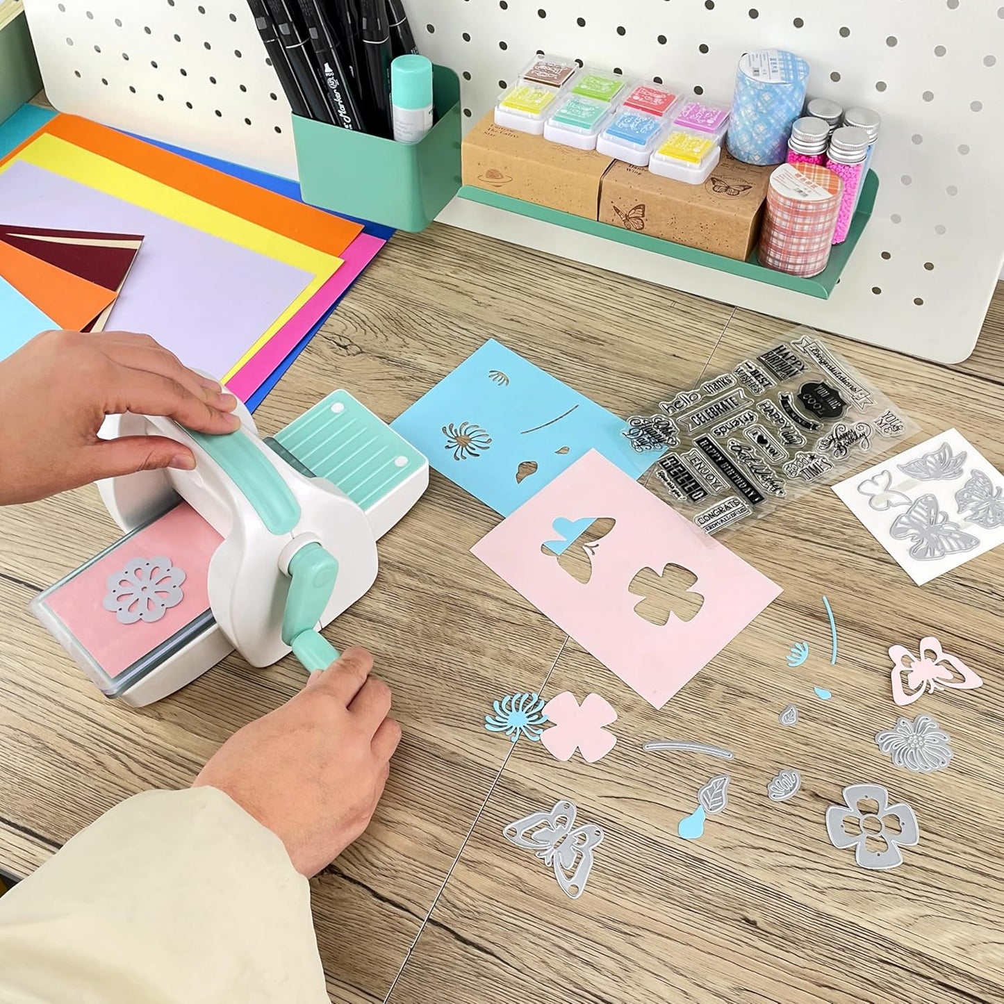 Mini Die Cutting & Embossing Machine by Joelver Maker, 3 Inch Opening, Scrapbooking Starter Kit (Blue)