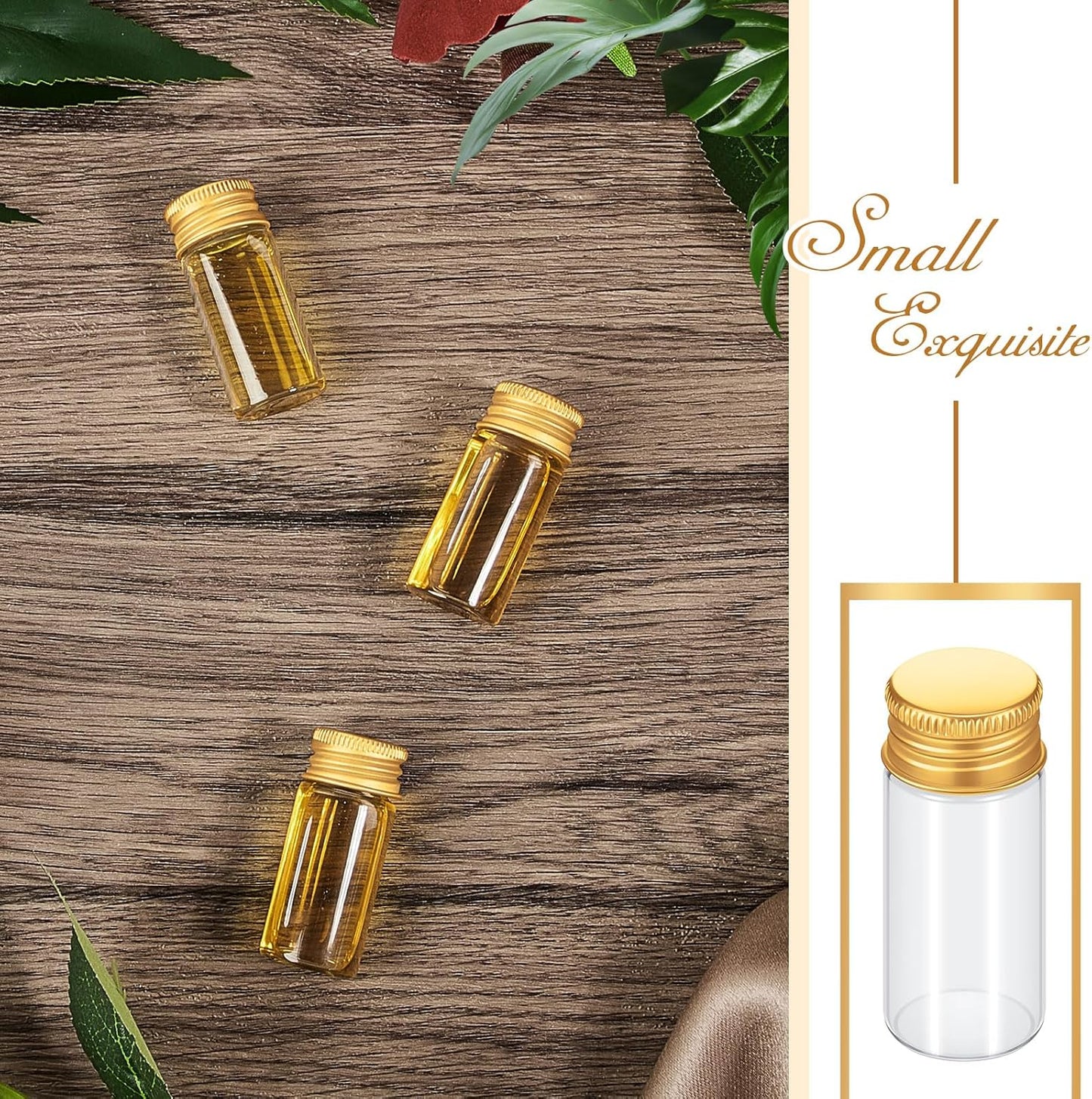 100 Pcs Small Clear Vials Spice Mini Jars with Lids Mini Glass Bottles with Screw Aluminum Metal Caps Tiny Jars Sample Containers for Powder Cream Cosmetic Jewelry Wedding(10 ml,Gold Caps)