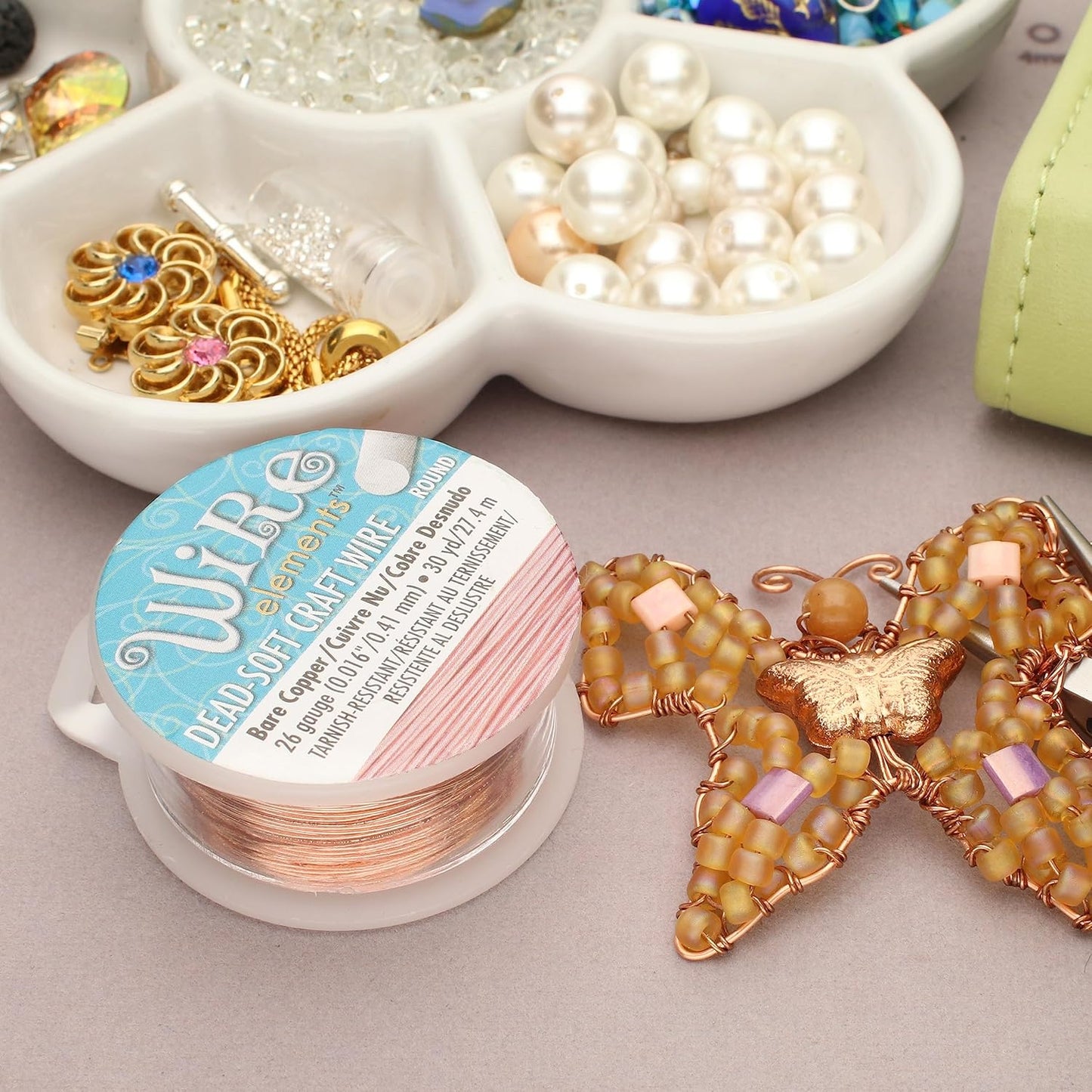 The Beadsmith Wire Elements Craft Wire – Tarnish Resistant, Soft Temper, Round, Bare Copper Color – 0.41mm, 26 Gauge, 30 Yard Spool – Jewelry Making, Wire Wrapping, Floral, & Other DIY Crafts