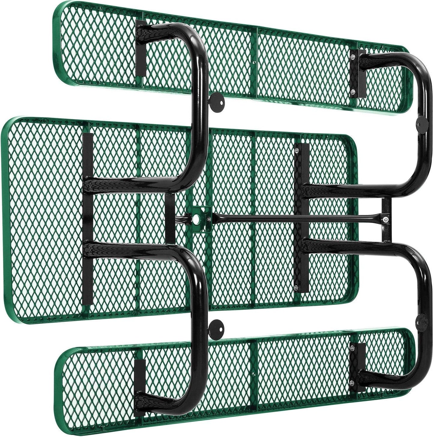 Global Industrial 6’L Rectangular Picnic Table, Expanded Metal, Green Thermoplastic Coating, Attached Benches, 1-1/2” Umbrella Pole Hole, Outdoor-Rated, 1000 lb Capacity, 72” x 30” Tabletop