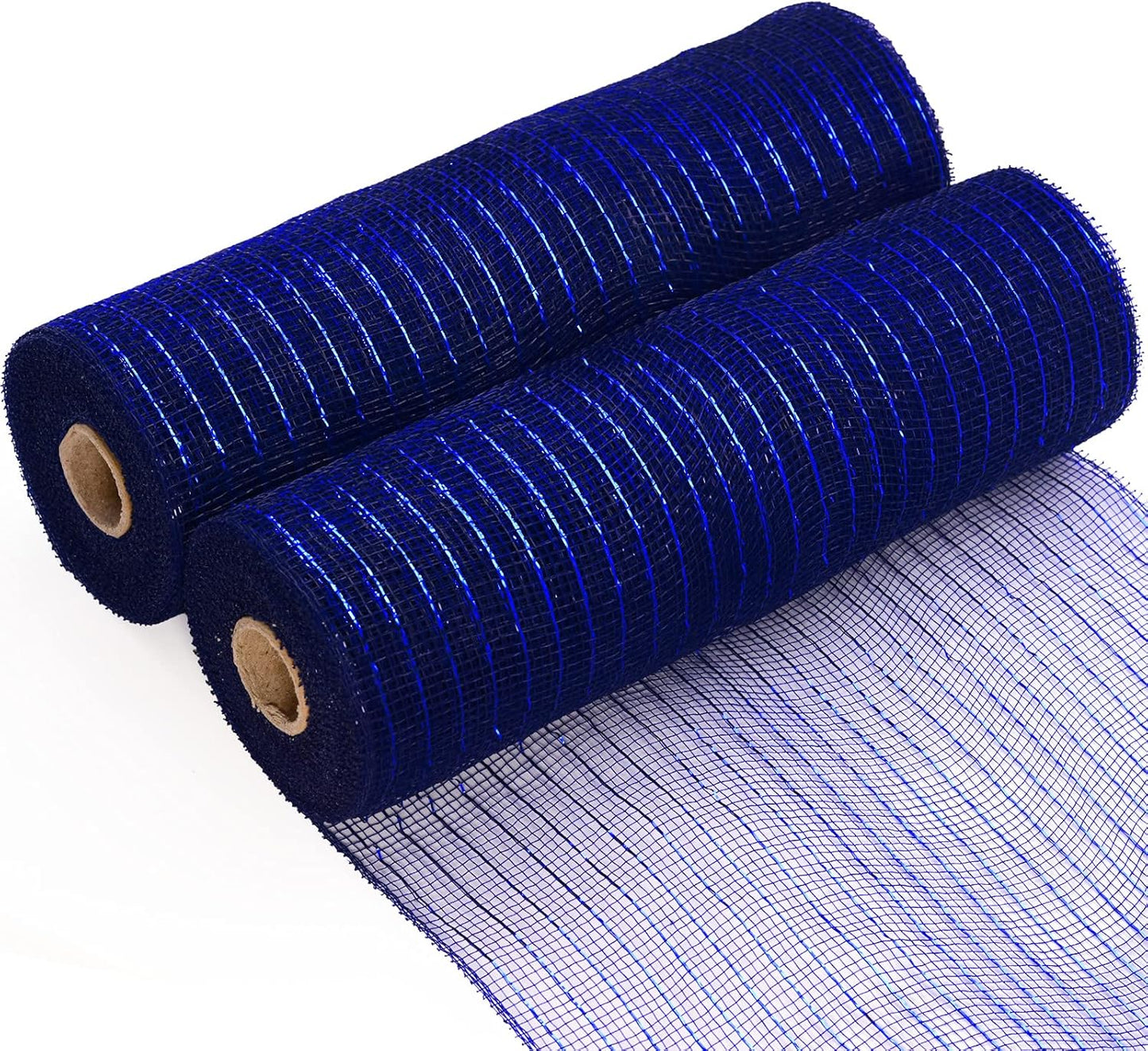 Koopi Deco Mesh 10 inch x 10 Yards Each Roll, Set of 2 Navy Blue with Blue Metallic Foil Poly Mesh Ribbons for Wreaths, Swags, Craft, Party and Decorating Supplies- 2 Rolls