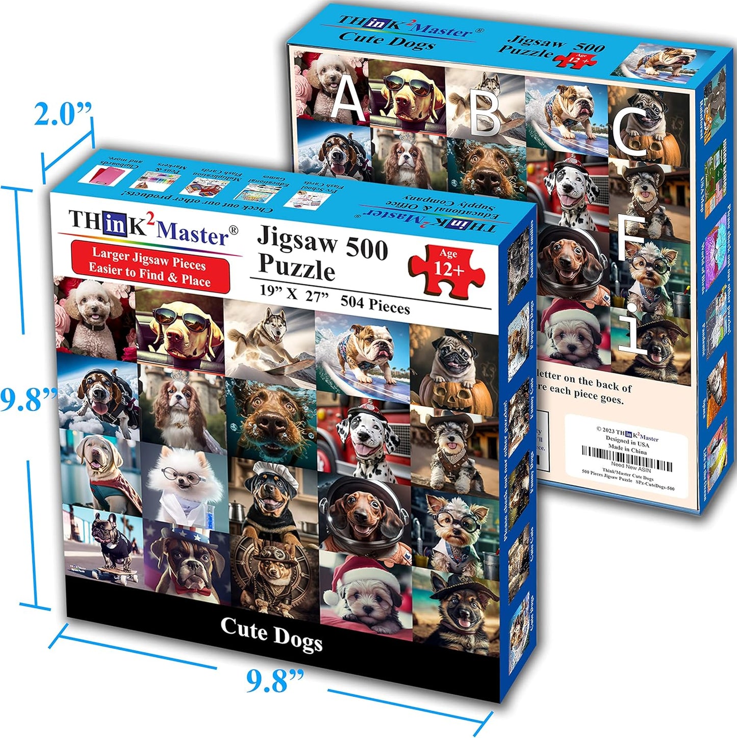 Think2Master Cute Dogs 500 Pieces Jigsaw Puzzle Featuring heartwarming Puppies and Dogs. Fun Teens, Seniors & Families. Great Gift for Kids Ages 13+ Size: 26.8” x 18.9”