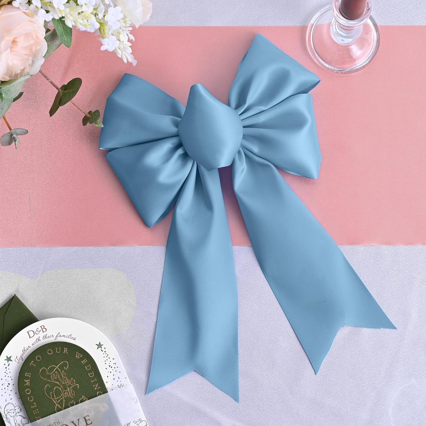 Dusty Blue Satin Ribbon 3 Inch X 15 Yards Solid Color Double Faced Ribbons Perfect for Crafts Wedding Decor Bow Making Arts Sewing and More