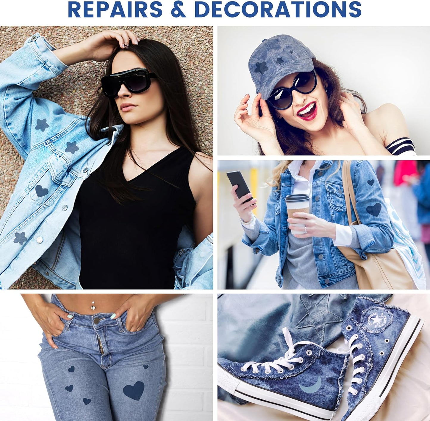 Denim Patches for Inside Jeans - Iron On Patches for Jeans - Jeans Patch for Repairing Pant Holes and Covering Imperfections, 6 Colors, Each Piece Measures 4 in x 8.9 in