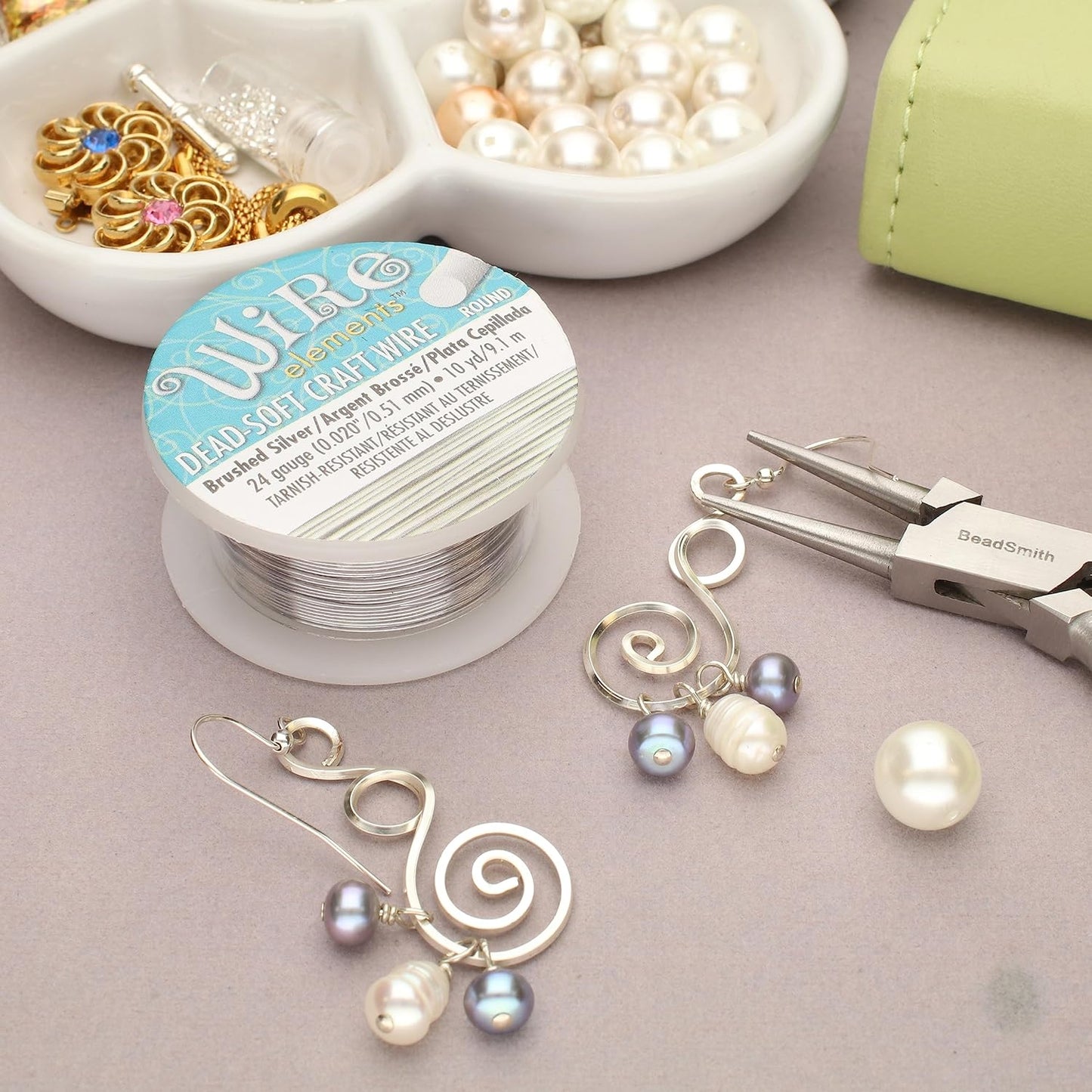 The Beadsmith Wire Elements Craft Wire – Tarnish Resistant, Soft Temper, Round, Brush Silver Color – 0.51mm, 24 Gauge, 10 Yard Spool – Jewelry Making, Wire Wrapping, Floral, & Other DIY Crafts