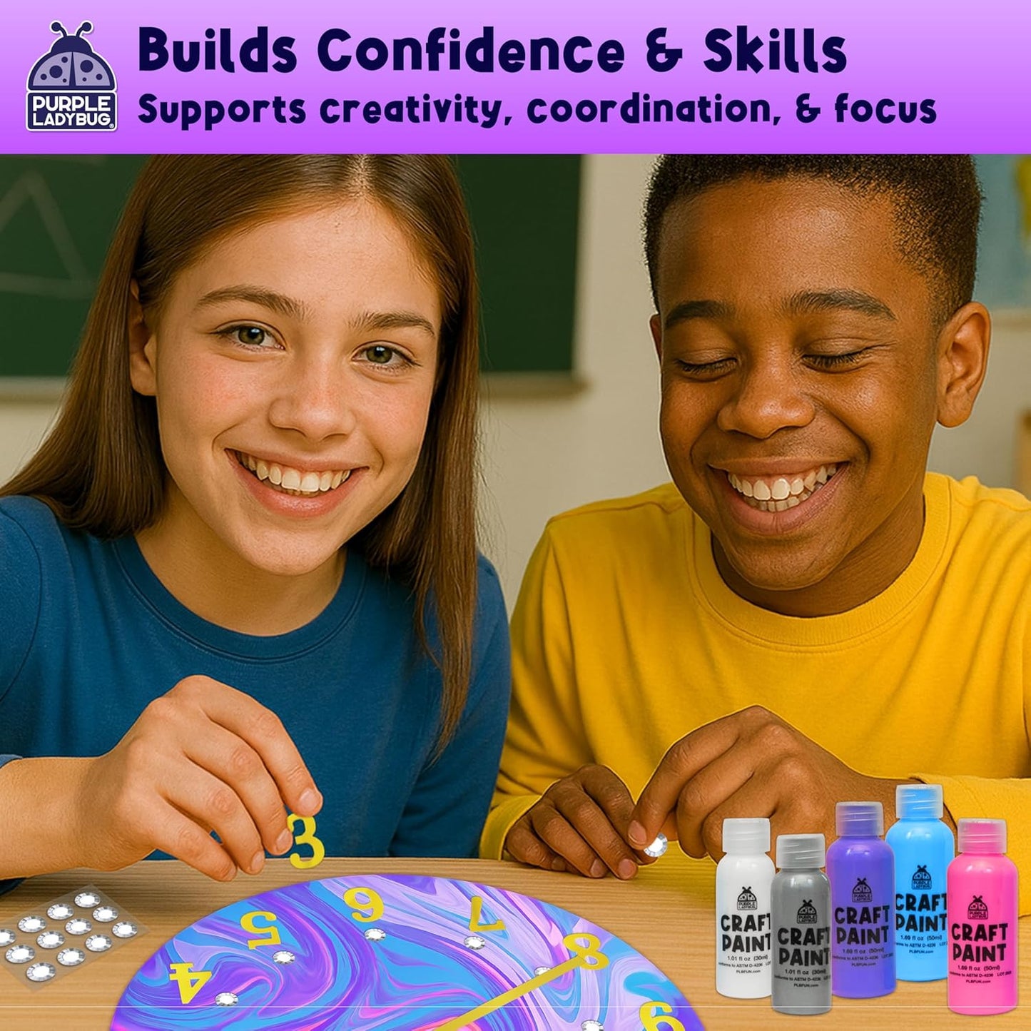 Paint Pouring DIY Clock Kit - Complete Decorate & Painting Kit for Kids 6-8 - Creative Arts & Crafts for Girls Age 10-12 - Christmas Boys & Girls Gifts 8-12 Years Old - Tween & Teen Girl Gifts Ideas