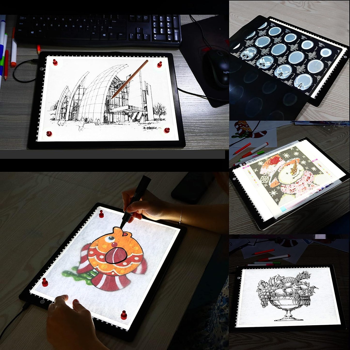 A4 Ultra-thin Portable LED Light Box Tracer with 4 Magnets, Type C USB Power Cable Stepless Dimmable Brightness Tracing Light Pad for Weeding Vinyl Tattoo Drawing X-ray Viewing Diamond Painting