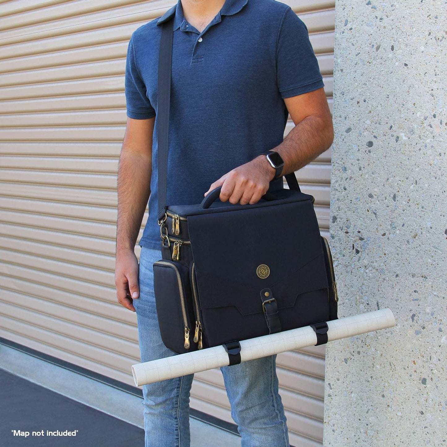 ENHANCE Tabletop DnD Bag - RPG Adventurer's Dungeons and Dragons Accessories Bag with Miniatures Storage, Mat Holder, DnD Dice & Token Pockets, Fits 4-8 Books, DM's Guide, Player's Handbook (Black)