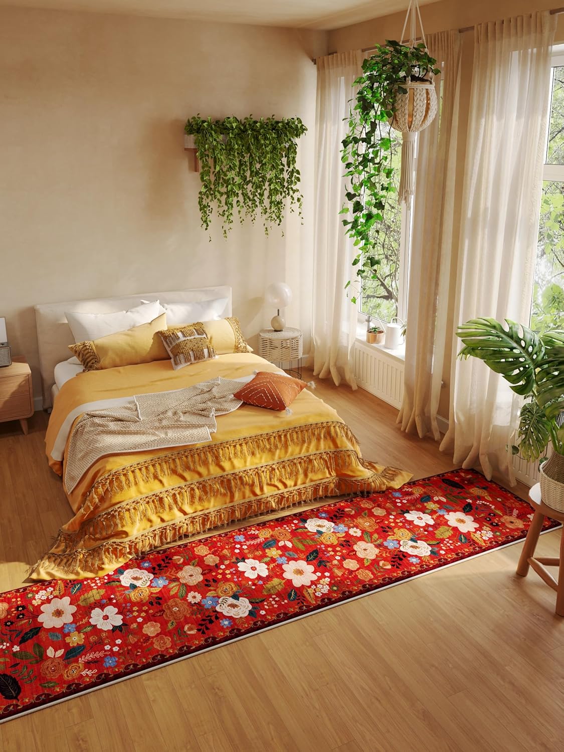 Rugcomf Runners for Hallways Kitchen Runner Rug Non Slip 2'x 10' Long Washable Rugs with Rubber Backing Soft Floral Carpet Runner for Hallways, Kitchen, Laundry, Bedroom, Bathroom(Red)