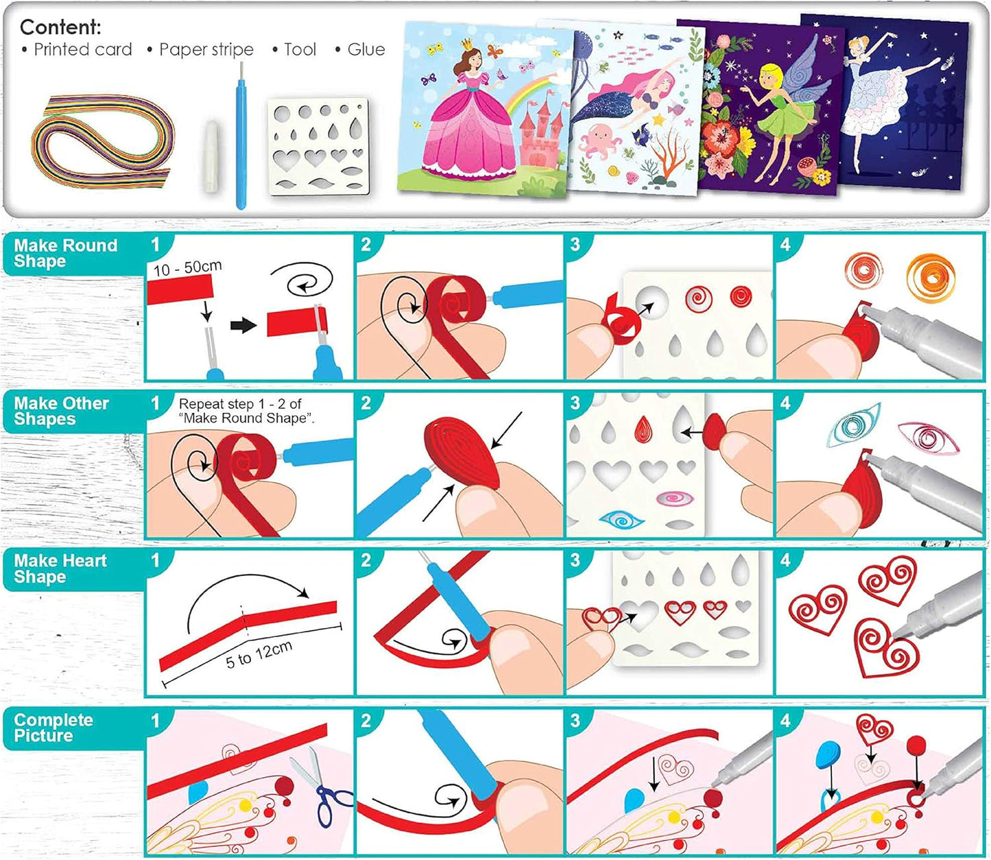 C.S. Kids DIY Paper Quilling Arts & Crafts Gifts – Fairy Tales| 3D Paper Quilling Design Kits for Kids, Make Your Own Paper Art (Paper strips & tools Included)