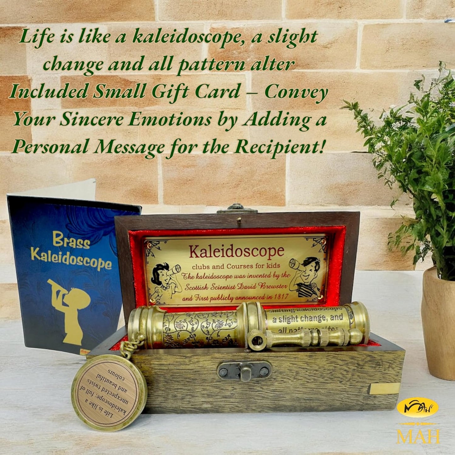 Handcrafted Brass Kaleidoscope β Vintage Nautical Collectible Gift for Kids, Teens & Adults β Sentimental Keepsake with Greeting Card β Educational Toy & Home DΓ©cor Accent β Timeless Pattern Design