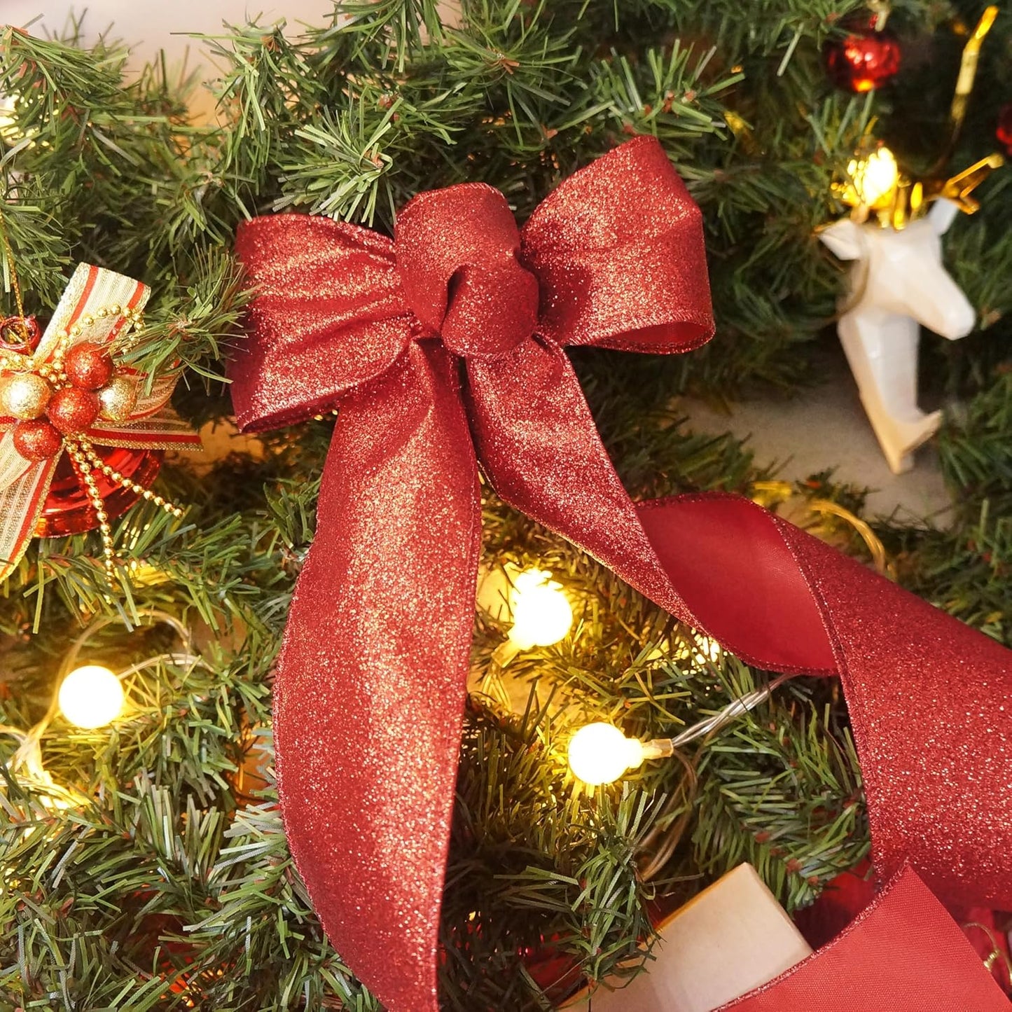 CT CRAFT LLC Glitter Wired Ribbon 2.5" x 20 Yards Red for Christmas Home Decor Bow Gift Wrapping DIY Crafts Wreath