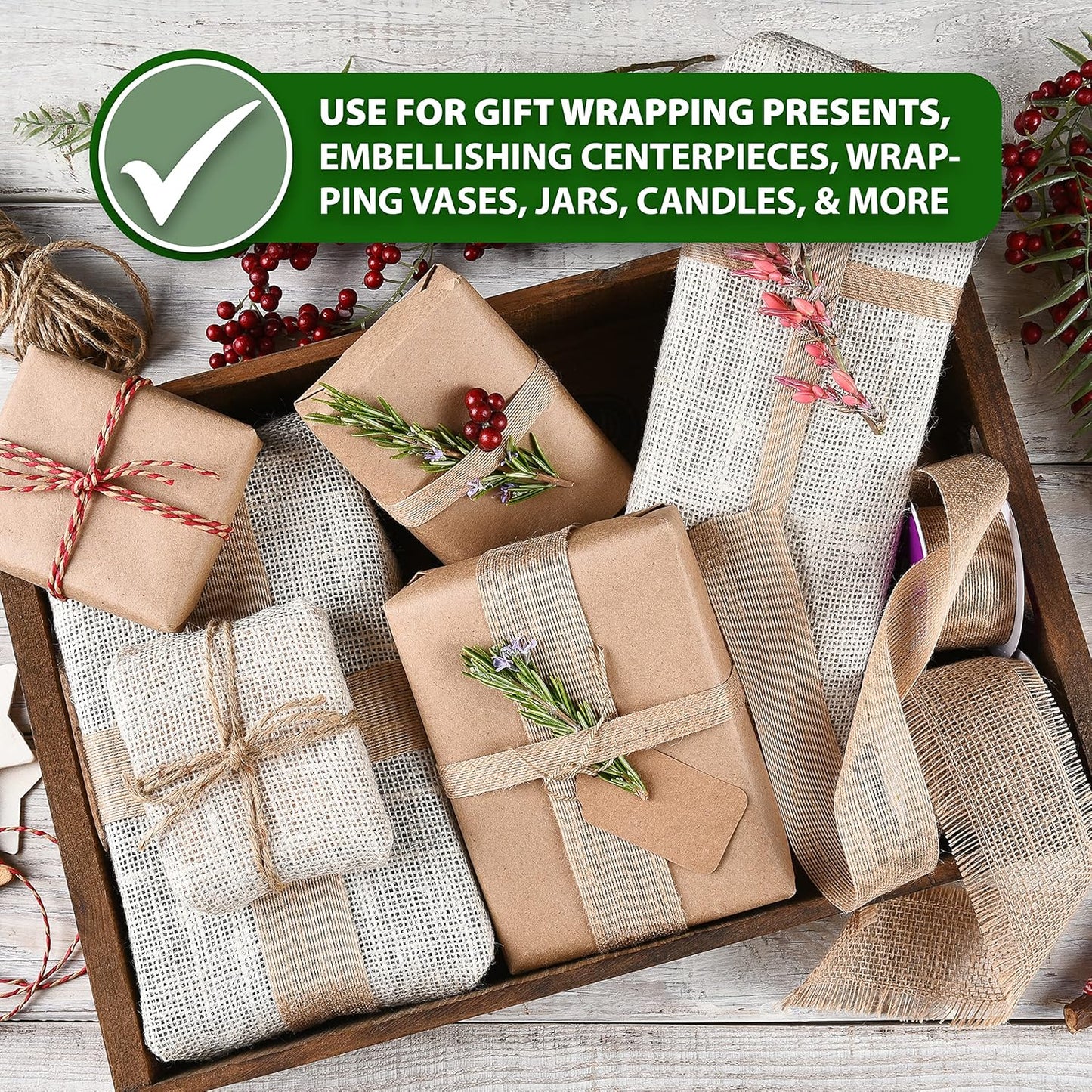 Mandala Crafts White Burlap Ribbon 2.5 Inches Wide Jute Ribbons for Crafts - 20 Yds Roll Rustic Burlap Wrap Trim Ribbons for Wreaths Bows Wedding Party Decoration