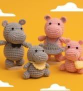 DetFinns Crochet Kit for Beginners, Crochet Starter Kits with Step-by-Step Video Tutorials, DIY Craft Kits Amigurumi Knitting Supplies, Cute Hippo (40%+ Yarn)