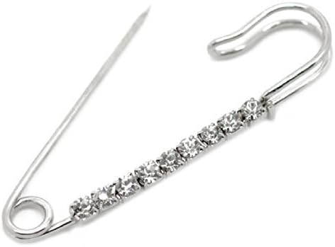 HOUSWEETY 10 Pcs Safety Pins Encrusted with White Rhinestone 6.5x1.8 cm - Personalized Design - Charm for Fashion