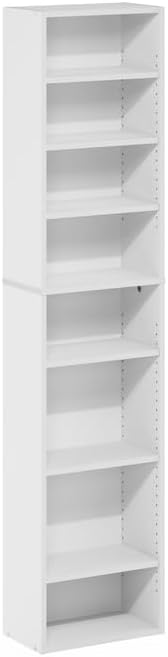Adjustable Shelves Multimedia Storage Tower Rack with Spacious Media Organization, Durable Design, Versatile Rack for DVDs, CDs, Games, and More White/8 Tier Narrow