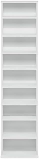 Adjustable Shelves Multimedia Storage Tower Rack with Spacious Media Organization, Durable Design, Versatile Rack for DVDs, CDs, Games, and More White/9 Tier