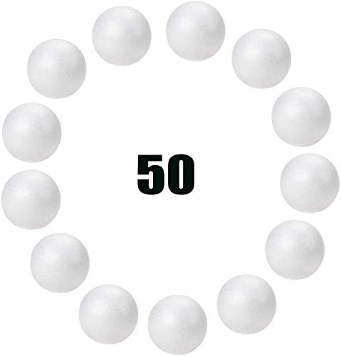 hesmartly 50-Pack 1Inch White Craft Balls for Crafts, Smooth Round White Foam Balls, Craft Supplies for DIY Decorations