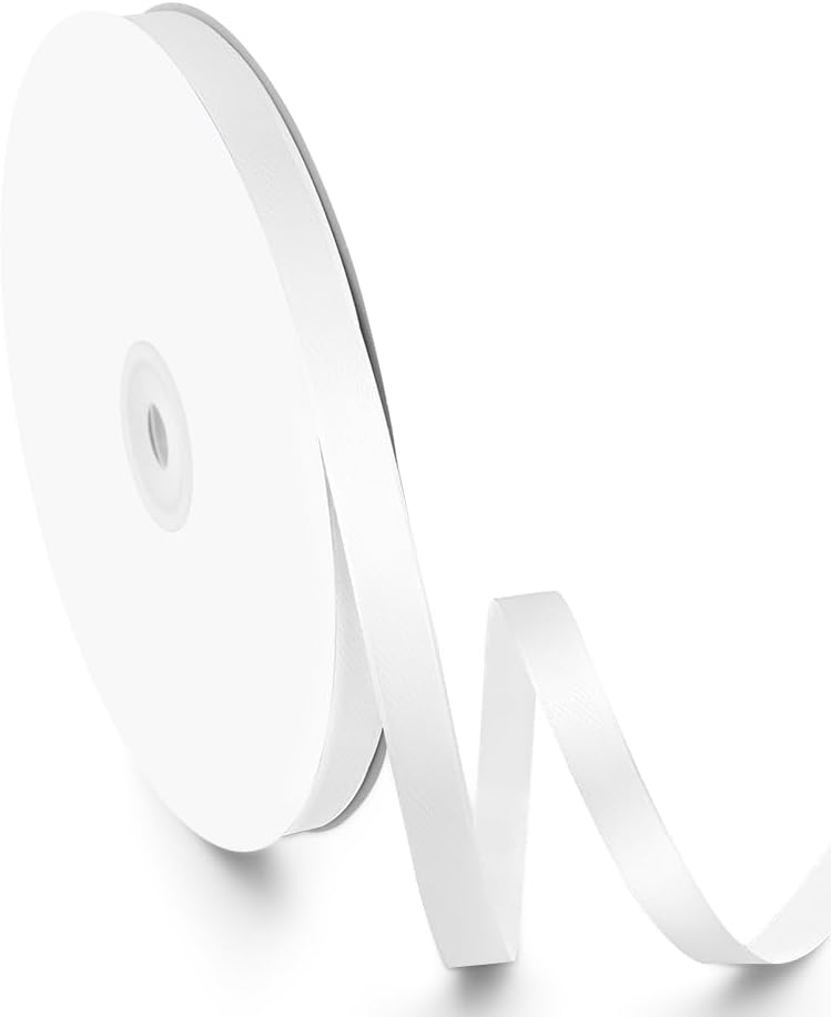 3/8" Width x 100 Yards Satin Ribbon, Small White Ribbon Perfect for DIY Craft, Bows, Gift Wrapping, Flower Bouquet, Valentine's Day, Christmas and Party Decoration
