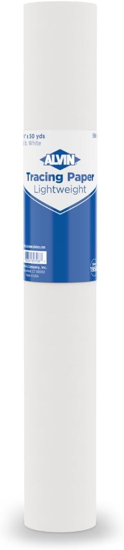 ALVIN 55W-H Lightweight Tracing Paper Roll, White, Suitable with Ink, Charcoal, Felt Tip Pen, for Sketching or Detailing - 14 Inches, 50 Yards, 1-inch Core