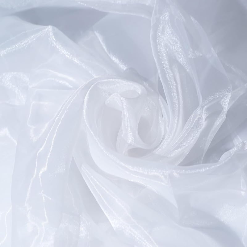 Fynite White Organza Fabric by The Yard | 2 Yard Long | 44" Wide | Bridal Soft Sheer Organza Tulle for DIY Wedding Dress Fashion Craft Decorations