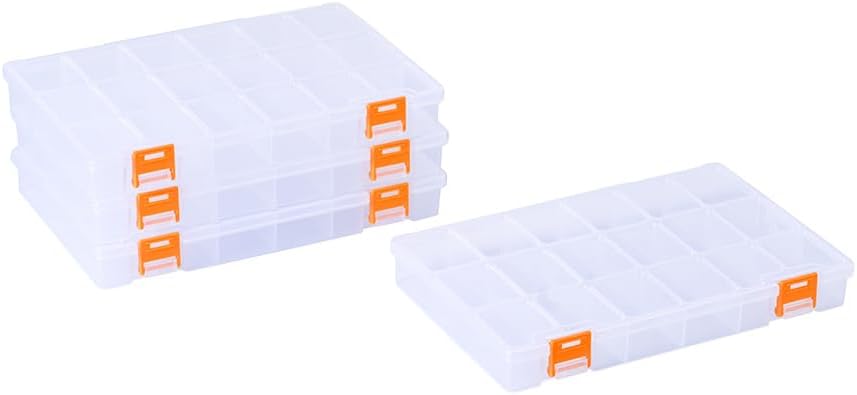 BangQiao 4 Pack 18 Grids Clear Plastic Storage Box with Dividers, Transparent Organizer Container Case for Small Parts, Bead, Button, Jewelry, Diamond, Craft Supplies,Sewing Kit, DIY Accessories