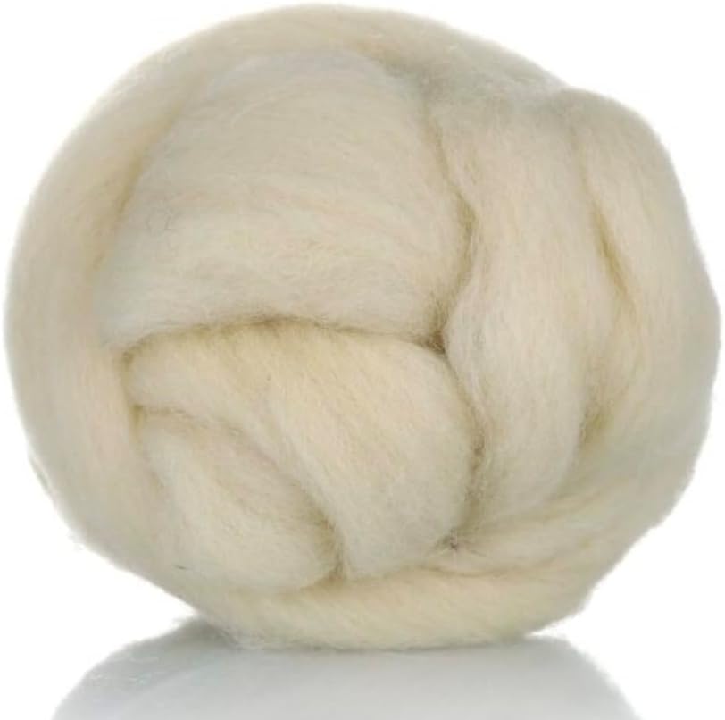 1 lb Wool roving Yarn unspun Fiber | Soft Chunky Jumbo Yarn for Arm Knitting Blanket |100% Natural Undyed (Ecru White) Bulk, Felting Core Combed Carded Stuffing.