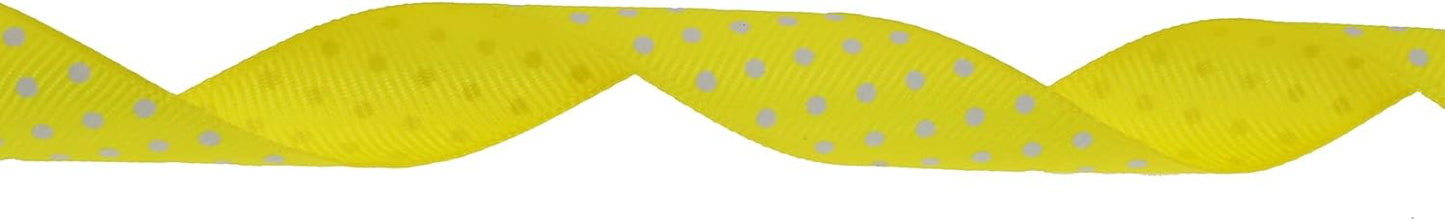 Polka Dot Grosgrain Ribbon 25 Yard Each Roll 100% Polyester (3/4", Yellow)