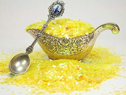 Bright Yellow Iridescent Ice Glitter Flakes for Nail Art - Lightweight Holographic Polyester - 311-4355 - 1/2 oz (14 Grams)