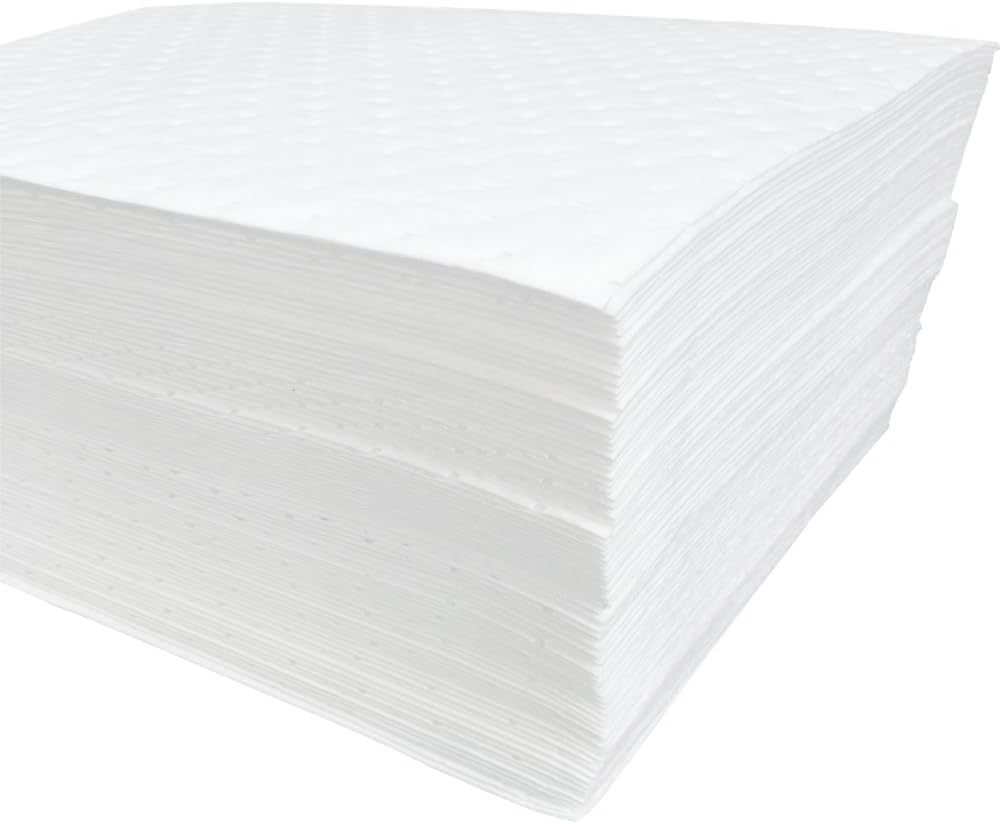 Autocare Heavyweight Oil Absorbing Pads | White Absorbing Heavy Weight Oil-Only Absorbent Mat Pad | 15" x 20" | 50 Oil Absorbent Pads |