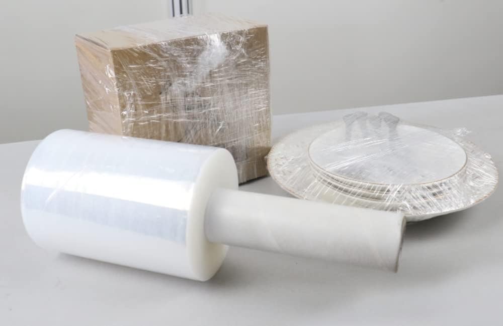 BOMEI PACK Industrial Mini Clear Stretch Wrap with Handle 5" 1000ft 80 Gauge for Pallet Wrap, Durable Self-Adhering Plastic Wrap for Packing, Moving, Heavy Duty (1)