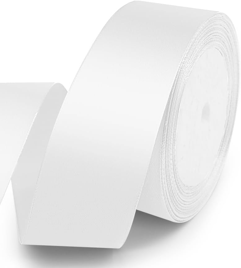 KMER LIFE 1-1/2 Inches x 25 Yards Solid White Satin Ribbon, Perfect for Crafts, Wedding Decor, DIY Hair Accessories, Sewing, Gift Package Wrapping and More