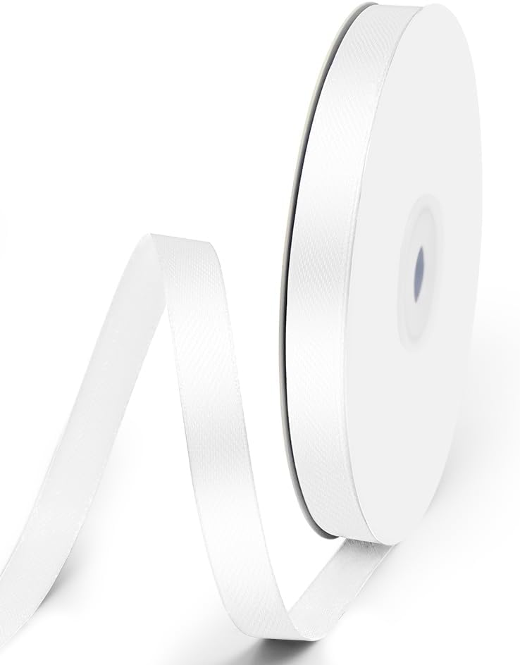 3/8" x 50 Yards Satin Ribbon - White Silk Ribbon with Spool - Ideal for Gift Wrapping, Floral Bouquets, Crafts, Wedding Party Decorations, Christmas and Sewing Projects