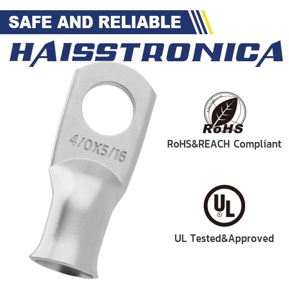 haisstronica 10pcs 4/0 AWG - 5/16"(M8) Tinned Copper Battery Lugs