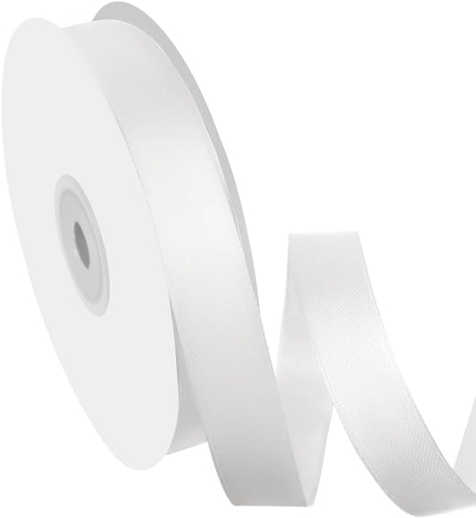5/8" Width x 50 Yards Satin Fabric Ribbon, White Ribbon Perfect for DIY Bows, Swags, Gift Wrapping, Craft, Flower Bouquet，Christmas and Party Decoration
