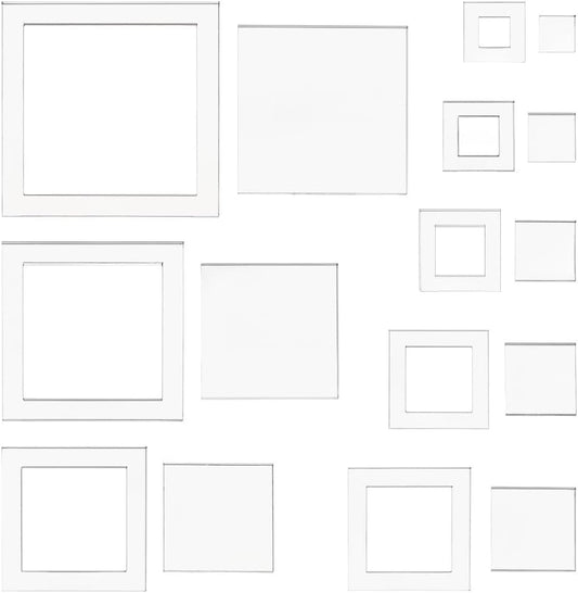 BENECREAT 16 Sizes Square Quilting Template, Acrylic Intricate Sewing Machine Ruler, Transparent Pressure Plate Router Template for DIY Hand Patchwork Cutting Craft, 6mm Thick