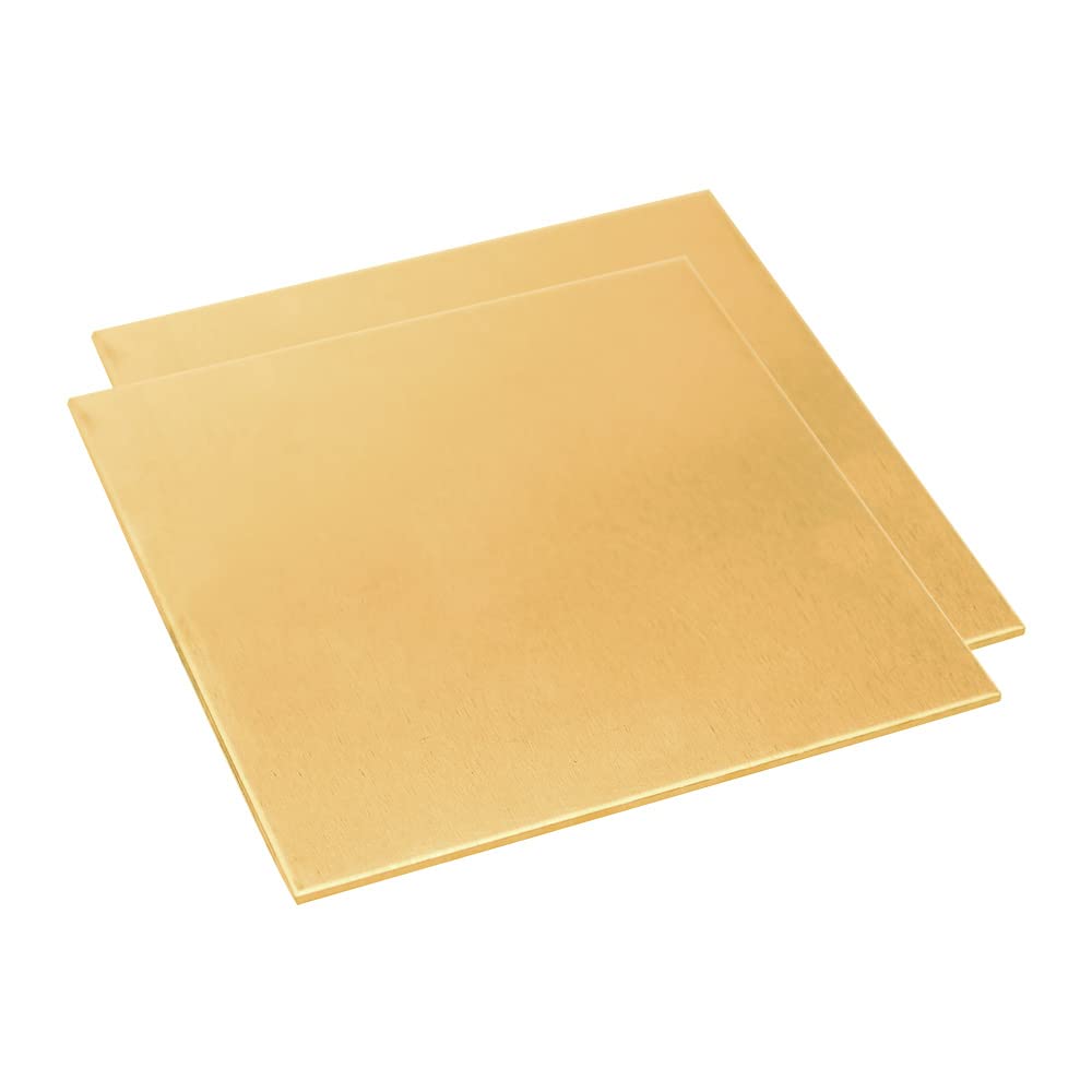 12 Gauge Brass Sheet，H62 Brass Plates Metal 0.079" Thickness x 3.9" Width x 3.9" Lenght, for Models, Crafts, Repairs, Electrical, 2Pcs